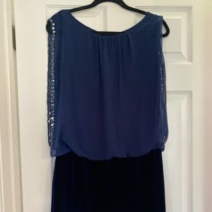 Cache Navy Beaded Chiffon Velvet Dress